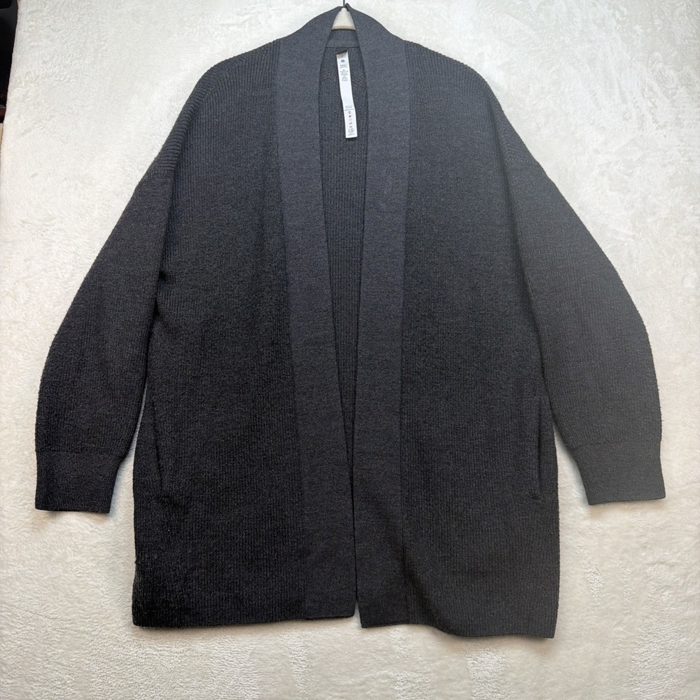 Lululemon Merino Wool Cardigan Womens 6 Gray Open Front Long Casual Layer
